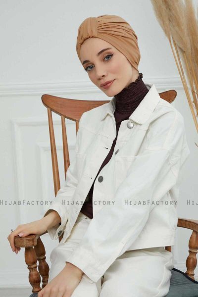 Laura - Turban En Coton Marron Clair