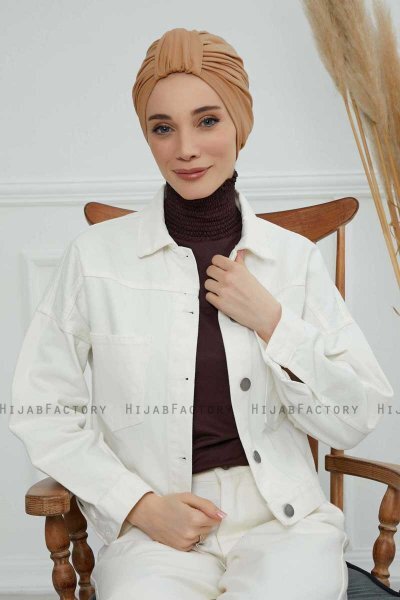 Laura - Turban En Coton Marron Clair
