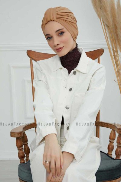 Laura - Turban En Coton Marron Clair