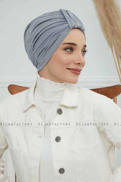 Laura - Turban En Coton Gris Clair