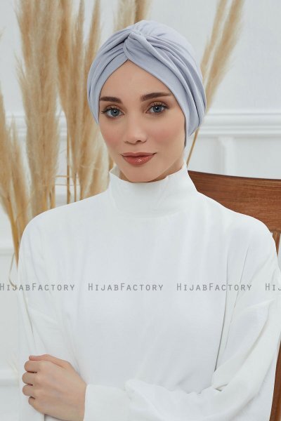 Astrid - Turban En Coton Gris Clair