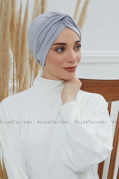 Astrid - Turban En Coton Gris Clair