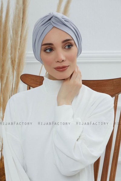 Astrid - Turban En Coton Gris Clair