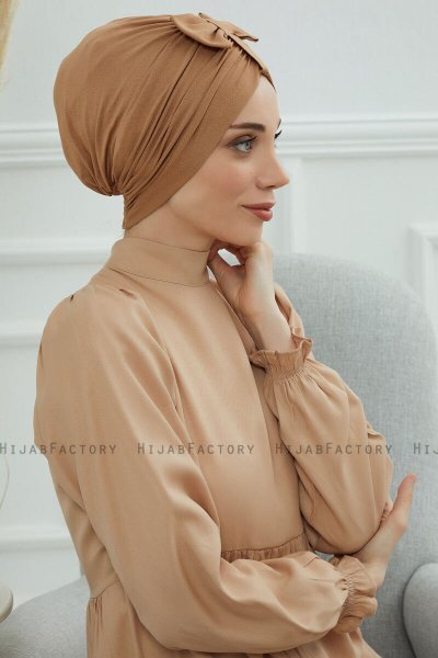 Agnes - Turban En Coton Marron Clair