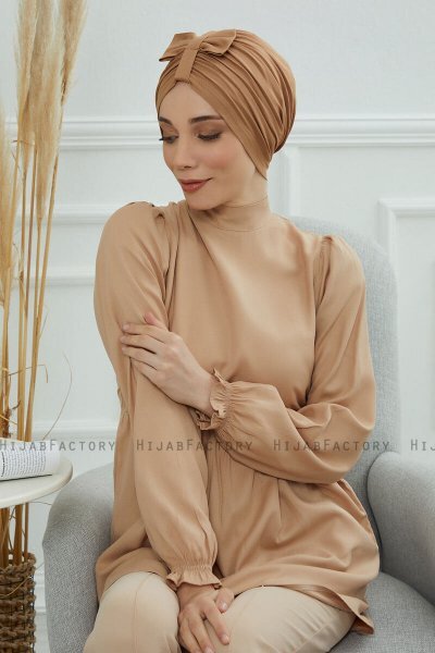 Agnes - Turban En Coton Marron Clair