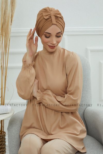 Agnes - Turban En Coton Marron Clair