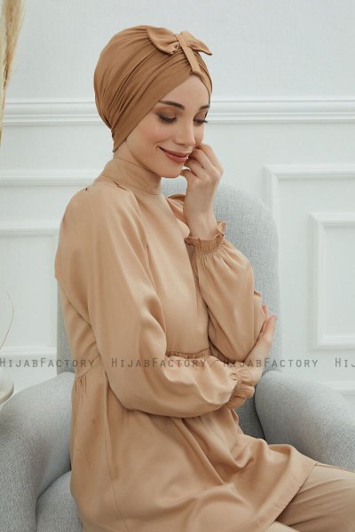 Agnes - Turban En Coton Marron Clair