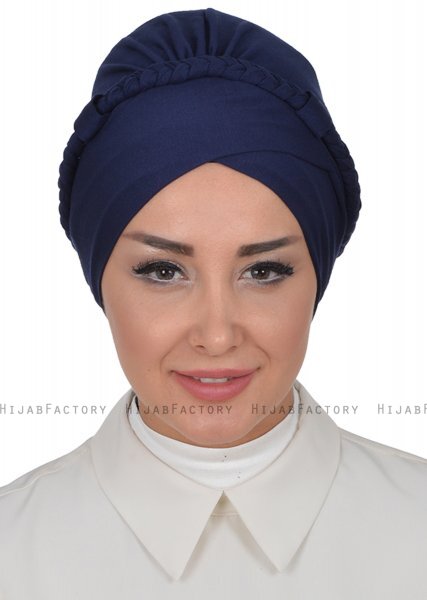 Olivia - Turban En Coton Bleu Marin - Ayse Turban