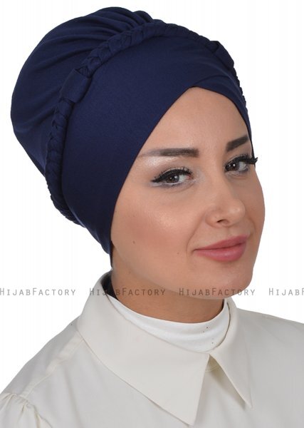 Olivia - Turban En Coton Bleu Marin - Ayse Turban