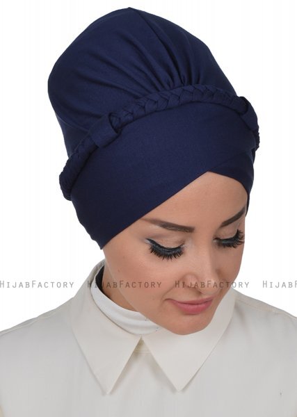 Olivia - Turban En Coton Bleu Marin - Ayse Turban