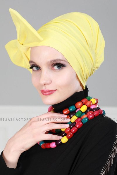 Julia - Turban En Coton Jaune - Ayse Turban