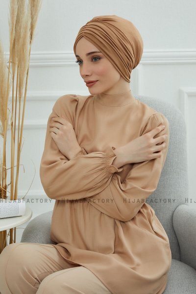Wilma - Turban En Coton Marron Clair