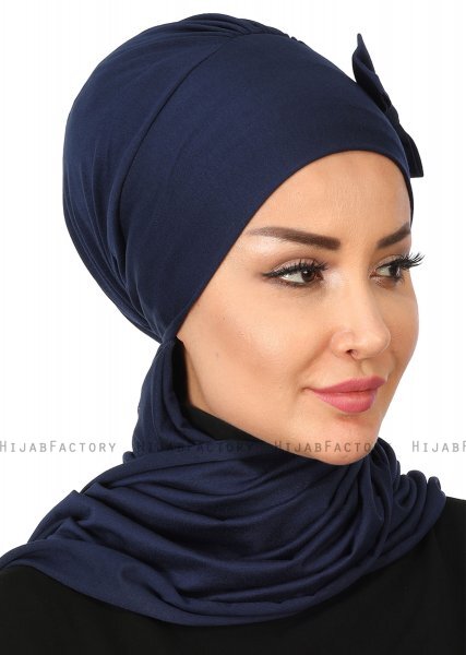 Bianca - Turban En Coton Bleu Marin