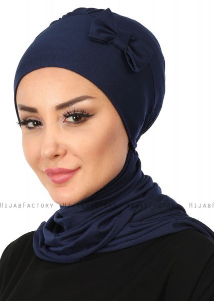 Bianca - Turban En Coton Bleu Marin