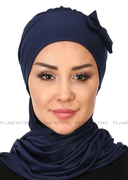 Bianca - Turban En Coton Bleu Marin