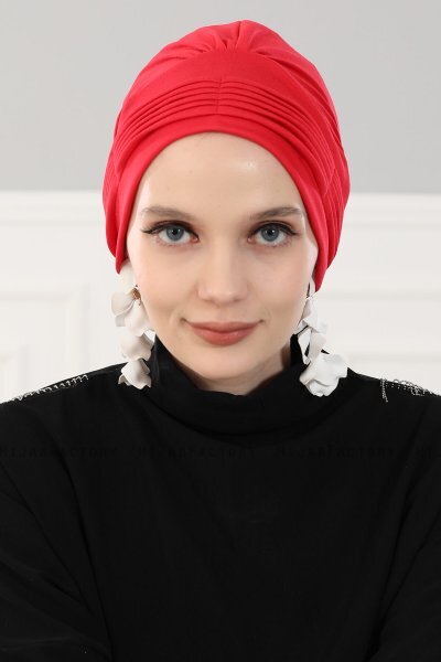 Linda - Turban En Coton Rouge - Ayse Turban