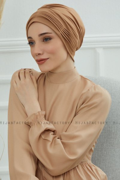 Linda - Turban En Coton Marron Clair