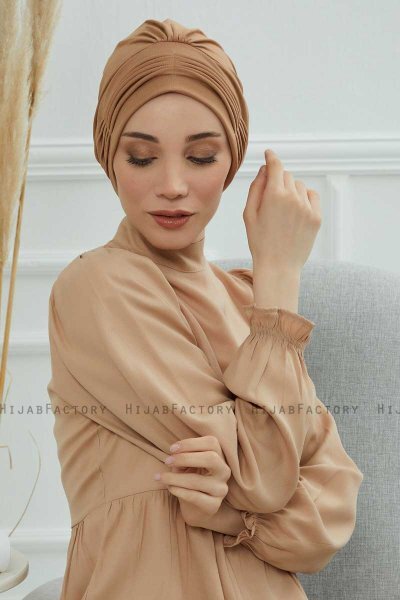 Linda - Turban En Coton Marron Clair