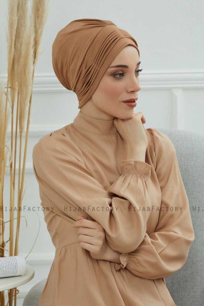 Linda - Turban En Coton Marron Clair