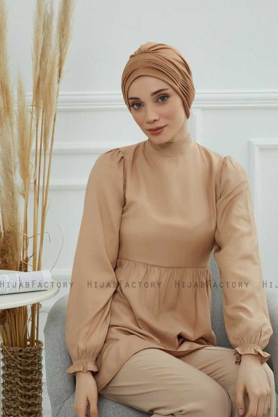 Linda - Turban En Coton Marron Clair
