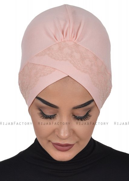 Molly - Turban Coton Dentelle Vieux Rose