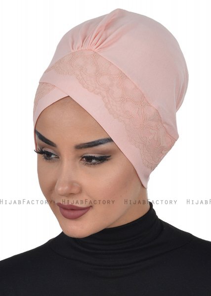 Molly - Turban Coton Dentelle Vieux Rose