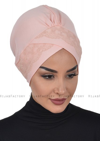Molly - Turban Coton Dentelle Vieux Rose
