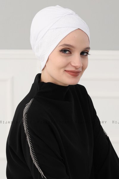 Molly - Turban Coton Dentelle Crème