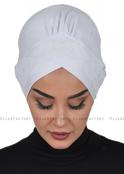 Molly - Turban Coton Dentelle Blanc