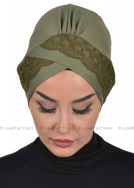 Molly - Turban Coton Dentelle Kaki