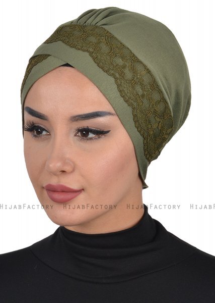 Molly - Turban Coton Dentelle Kaki