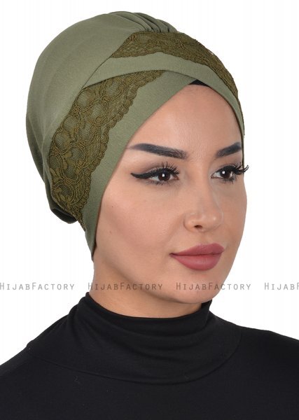 Molly - Turban Coton Dentelle Kaki