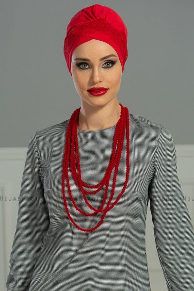 Molly - Turban Coton Dentelle Rouge
