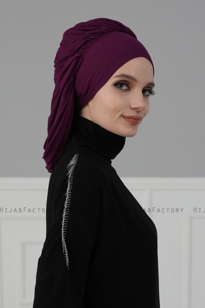 Isabella - Turban En Coton Violet - Ayse Turban