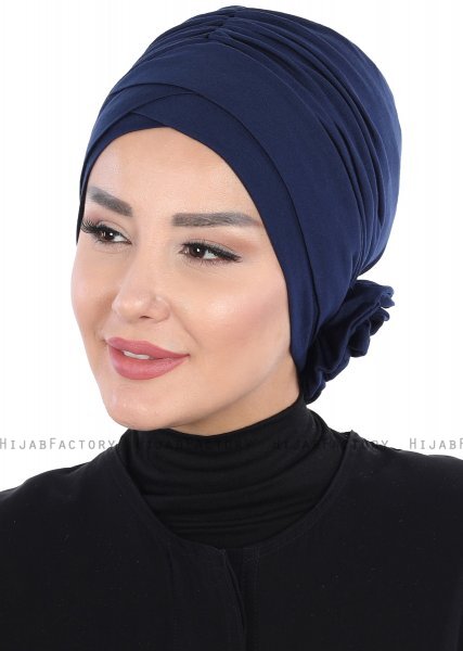 Elisabeth - Turban En Coton Bleu Marin