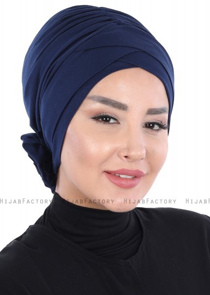 Elisabeth - Turban En Coton Bleu Marin