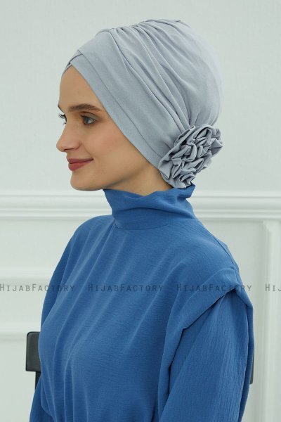 Elisabeth - Turban En Coton Gris Clair