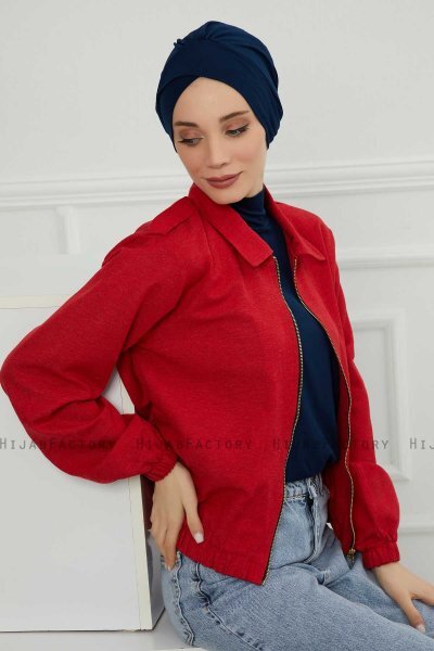 Ellie - Turban En Coton Bleu Marin