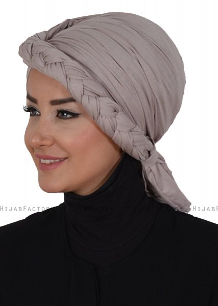 Theresa - Turban En Coton Taupe - Ayse Turban