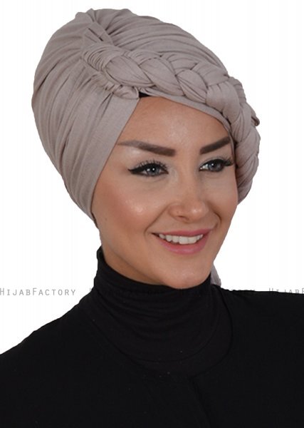 Theresa - Turban En Coton Taupe - Ayse Turban