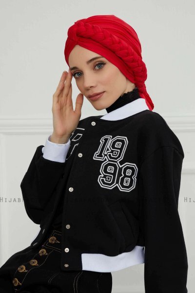 Theresa - Turban En Coton Rouge - Ayse Turban