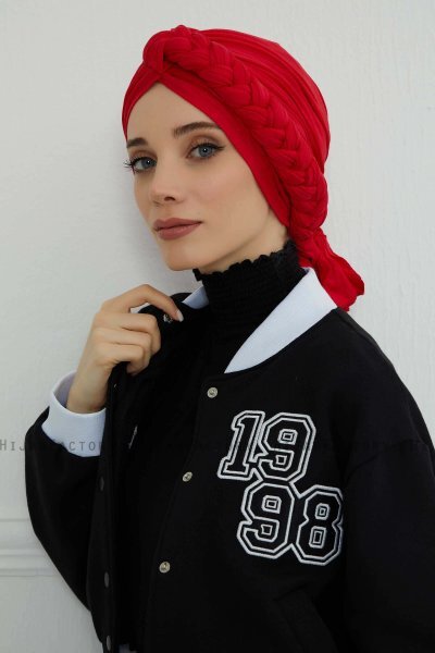 Theresa - Turban En Coton Rouge - Ayse Turban
