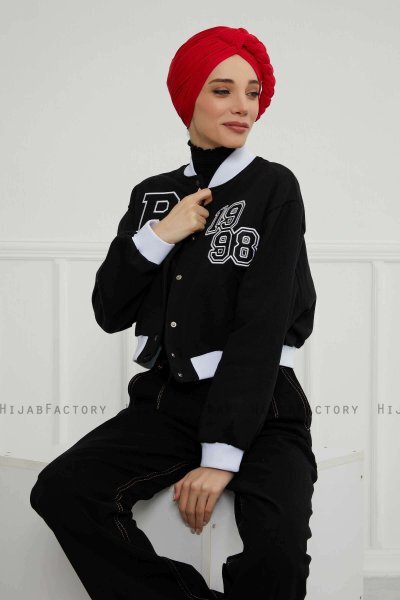 Theresa - Turban En Coton Rouge - Ayse Turban