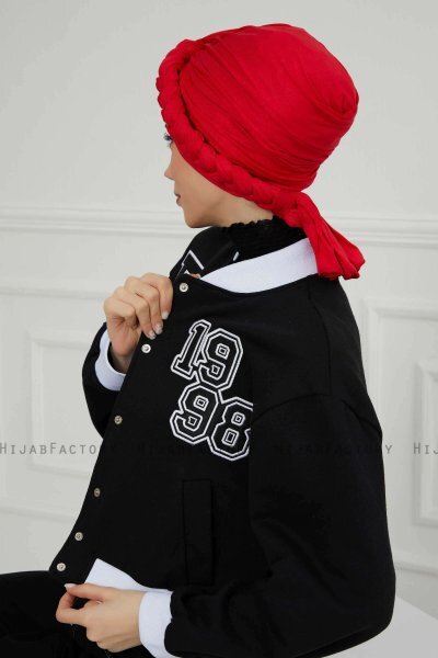 Theresa - Turban En Coton Rouge - Ayse Turban
