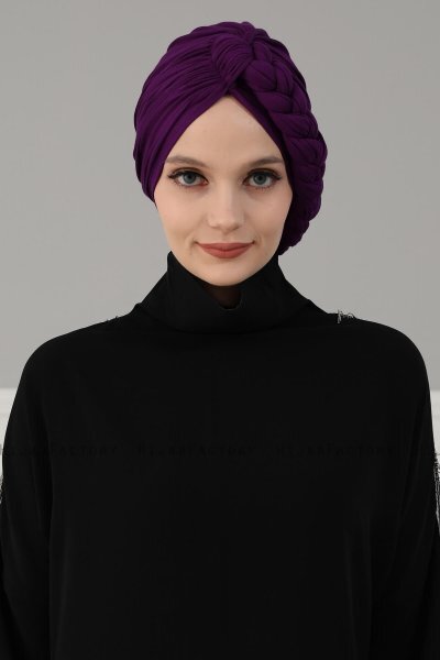 Theresa - Turban En Coton Violet - Ayse Turban