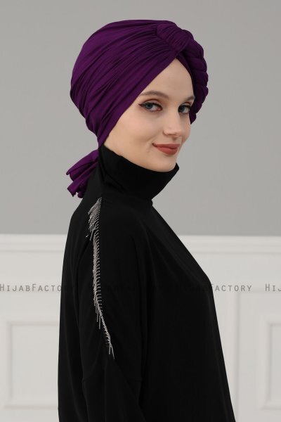 Theresa - Turban En Coton Violet - Ayse Turban