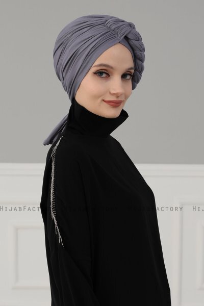 Theresa - Turban En Coton Gris - Ayse Turban