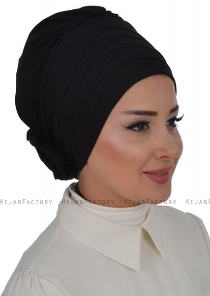 Monica - Turban En Coton Noir - Ayse Turban