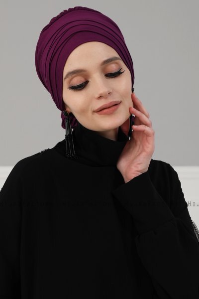 Monica - Turban En Coton Violet - Ayse Turban