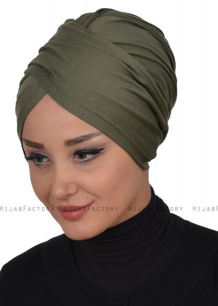 Fiona - Turban En Coton Kaki - Ayse Turban